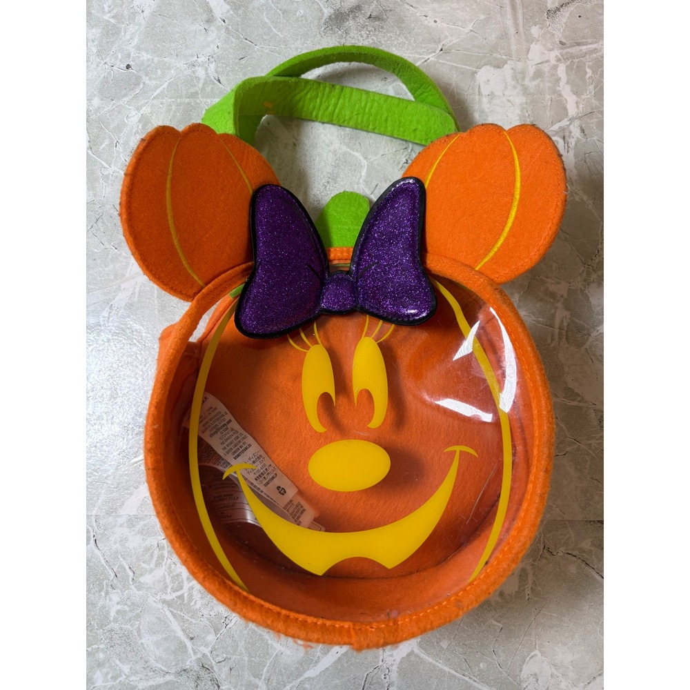 Disney‎ Minnie Mouse Pumpkin Halloween Trick or Treat Bag Tote Purple Bow